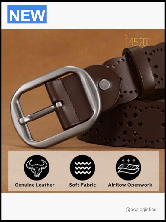 Genuine Leather Hollow Flower Wide Belt for Jeans Pants main image 2